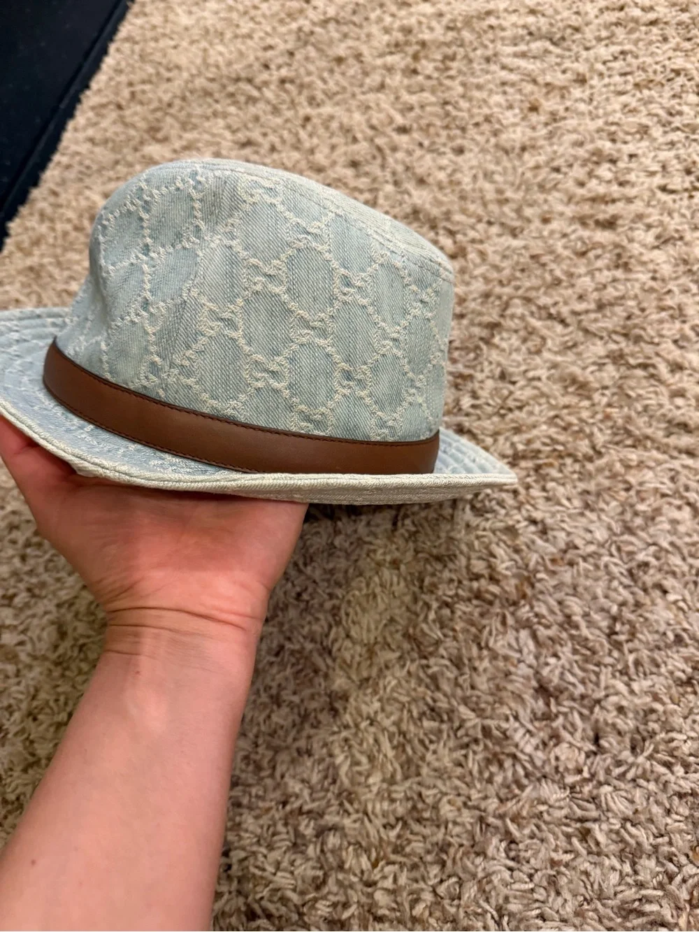 Gucci GG distressed denim fedora hat